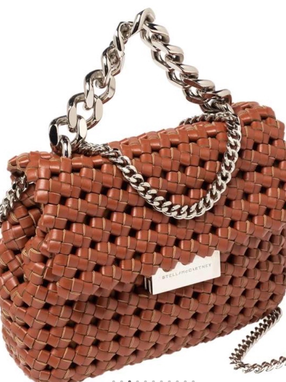 Stella McCartney Woven Brown Shoulder Bag with Silver Chain